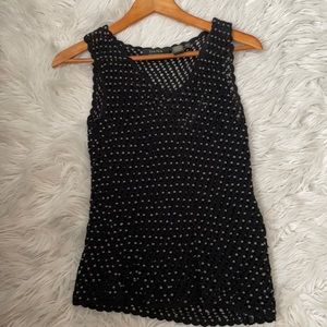Dana Buckman PS black beaded top with cami built in.knit comfy formal wedding